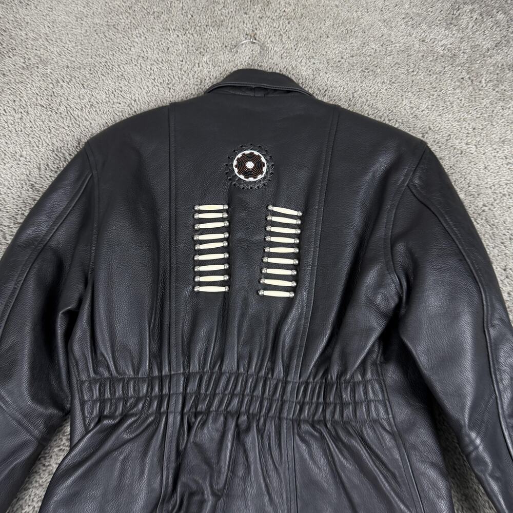 Jim Leather Jacket Womens Large Black Western Bone Bead Biker Motorcycle Zip - Picture 7 of 11